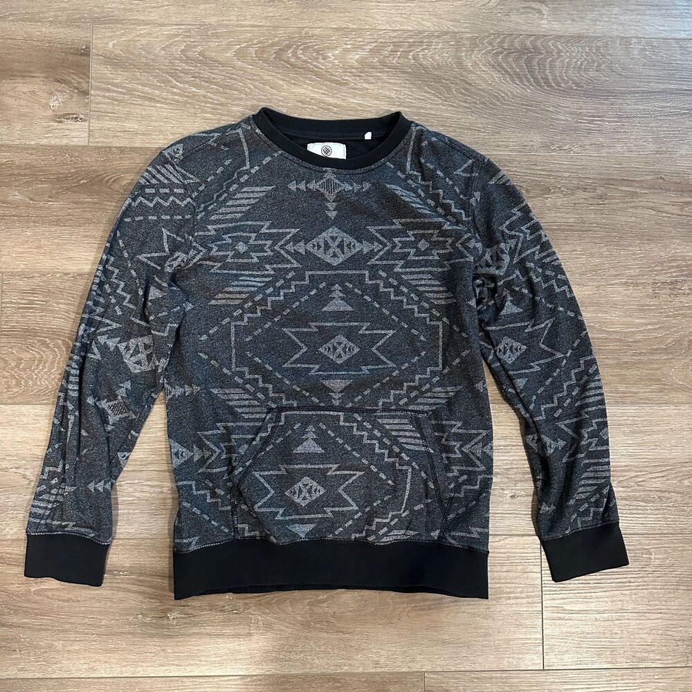 Southwestern Aztec Geometric Crewneck Sweatshirt Charcoal Men Size Medium